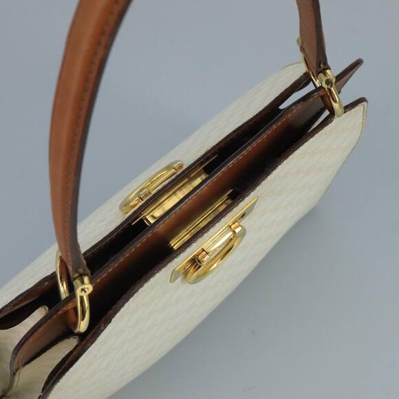 CELINE Macadam Canvas Hand Bag Pvc Leather White Gold - Picture 6 of 13